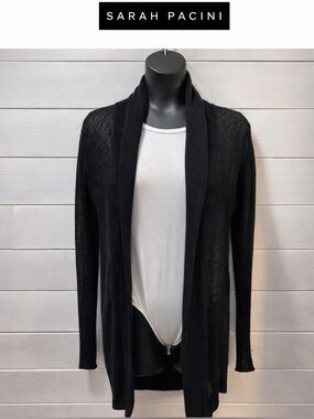 SARAH PACINI – Black Open-Front Knit Cardigan – One Size